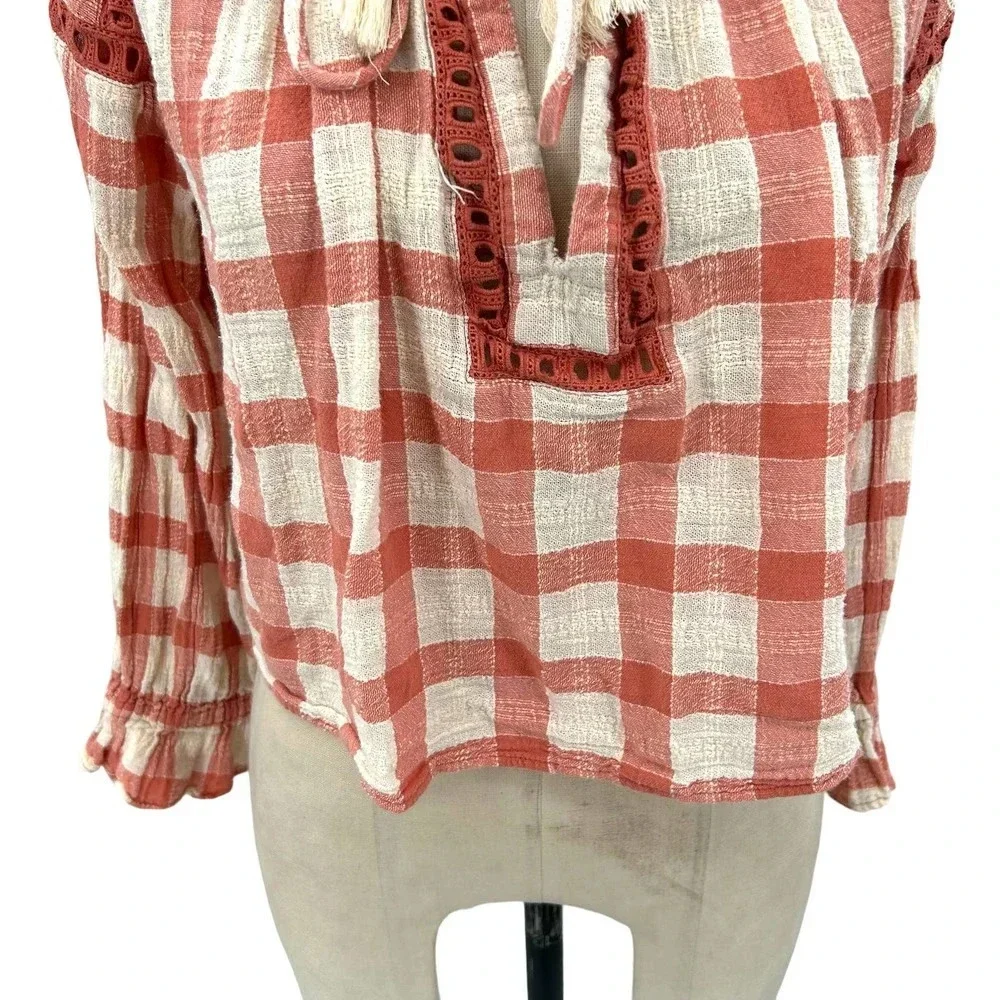 Free People Honey Grove Top Pink Cream Plaid Check Size‎ XS
